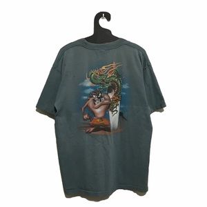 Vtg 90s Looney Toons Taz Surfer Distressed T-Shirt